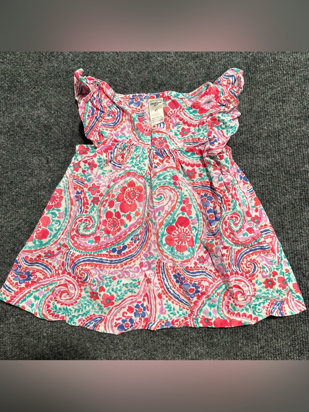 OshKosh B'Gosh bright paisley flutter sleeve top with ruffle sleeves